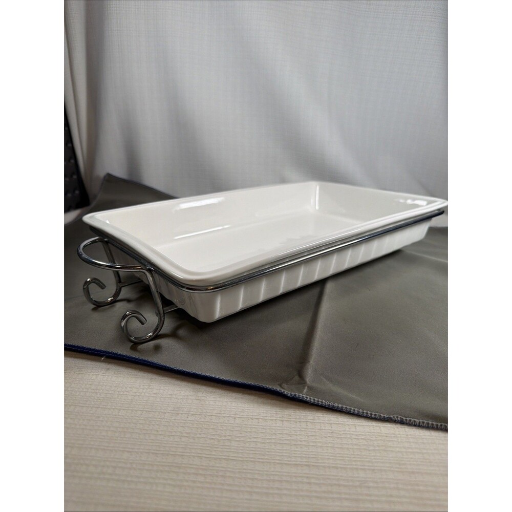 White Ceramic Rectangular Baking Dish With Chrome Wire Rack Lasagna Pan